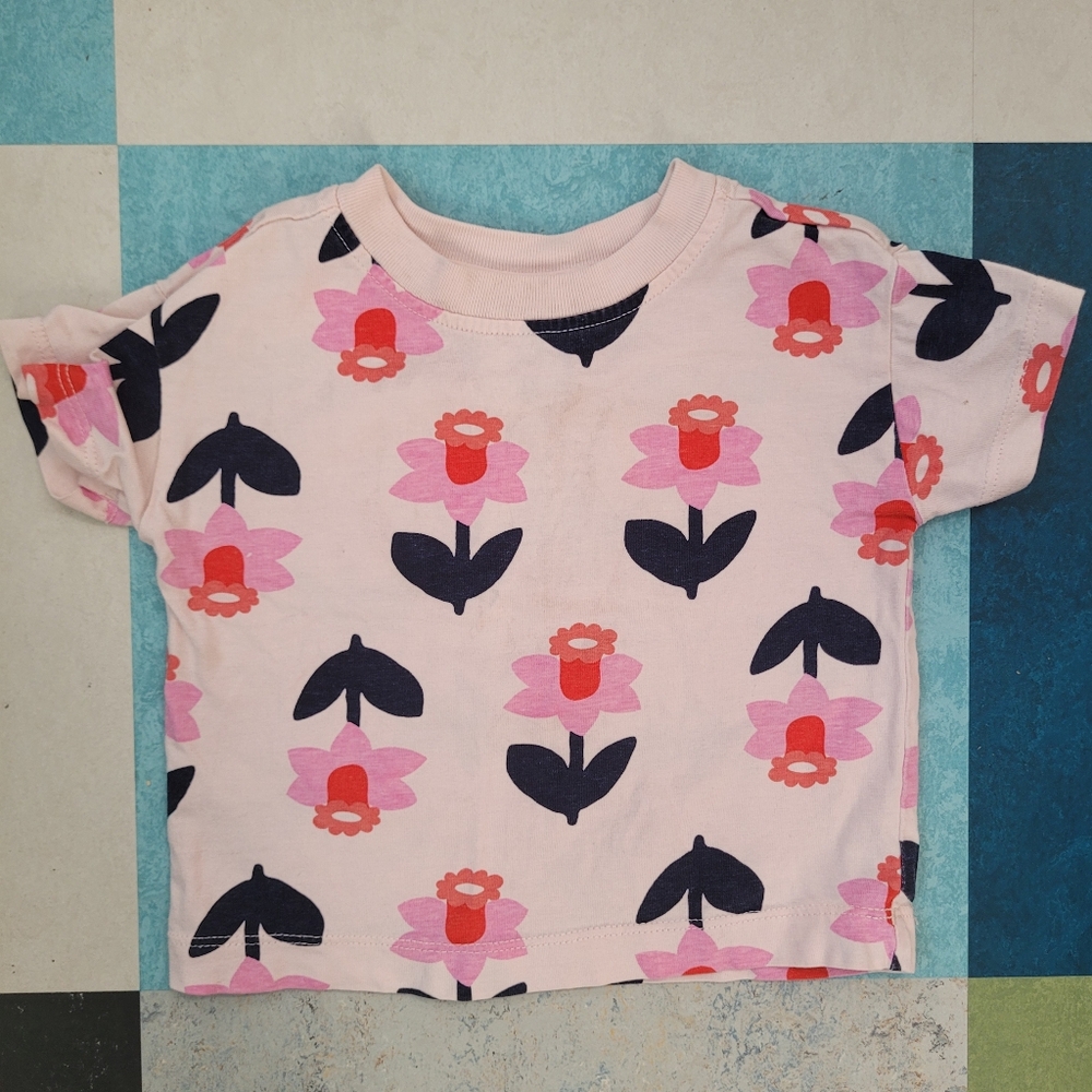 Hanna Andersson Floral Pink and Black Baby Shirt Size 6-12 Months
